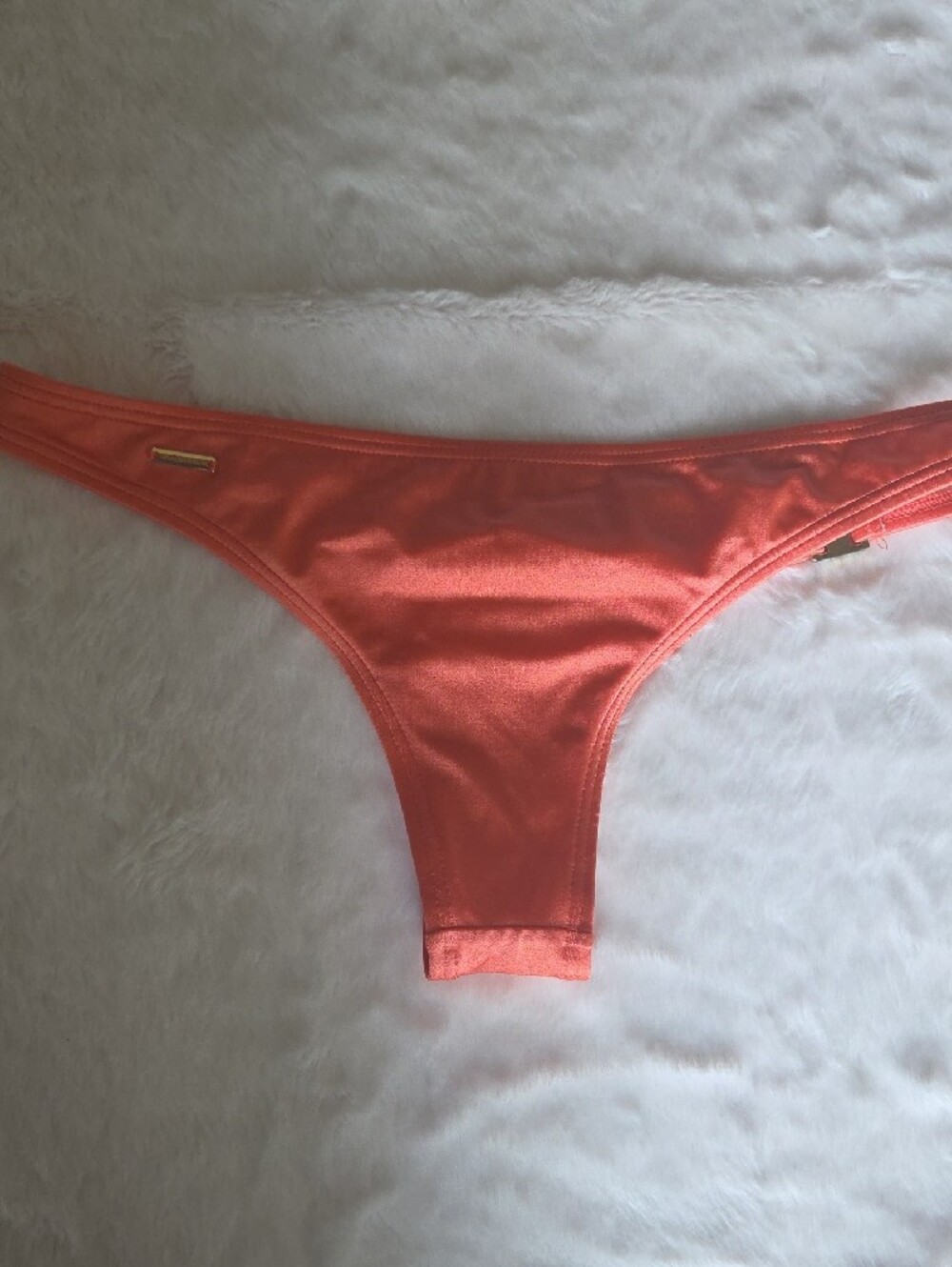Victoria's Secret Coral Bikini Bottom with Pink Logo Print and Gold Accent - Picture 3 of 6